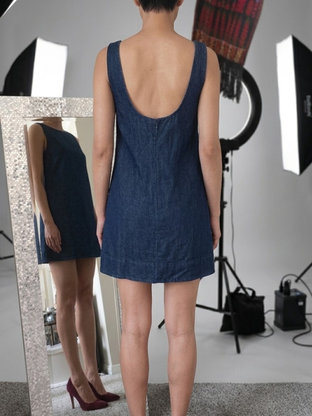 Rachel Zoe Dark Blue Denim Scoop-Back Mini Dress